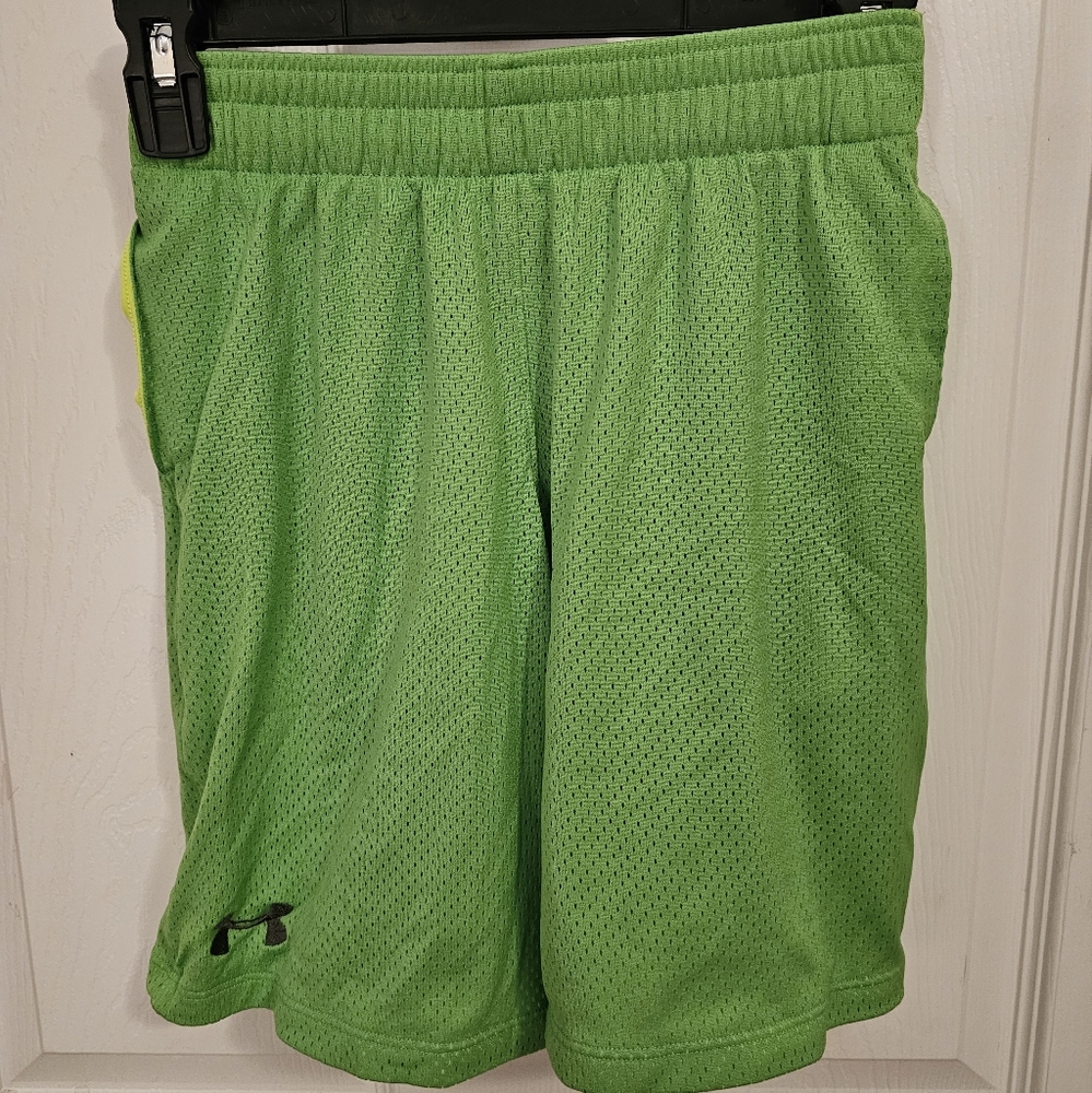 Under Armour Athletic Shorts, Green Mesh, Youth M, Used, Good Condition